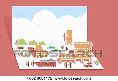illustration of folded paper with pop up design of a city View Large Photo Image Stock Image - illustration of folded paper with pop up design of a city. Fotosearch