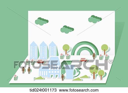 illustration of folded paper with pop up design of a city View Large Photo Image Stock Image - illustration of folded paper with pop up design of a city. Fotosearch