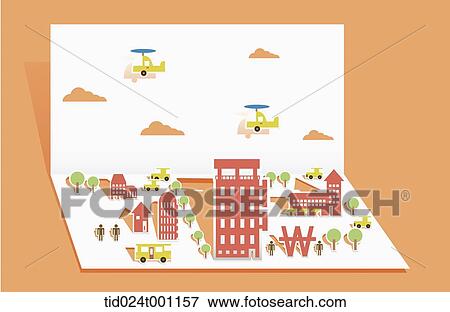 illustration of folded paper with pop up design of a city View Large Photo Image Stock Photo - illustration of folded paper with pop up design of a city. Fotosearch