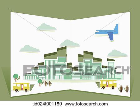 illustration of folded paper with pop up design of a city View Large Photo Image Stock Photo - illustration of folded paper with pop up design of a city. Fotosearch