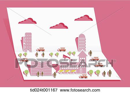 illustration of folded paper with pop up design of a city View Large Photo Image Stock Photo - illustration of folded paper with pop up design of a city. Fotosearch