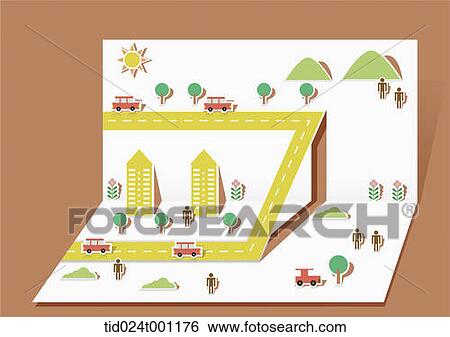illustration of folded paper with pop up design of a city View Large Photo Image Stock Photograph - illustration of folded paper with pop up design of a city. Fotosearch