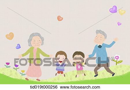 Stock Photograph - illustration of grand children with grand parents. Fotosearch