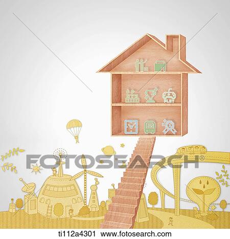 illustration of icons in a house shape View Large Photo Image Stock Image - illustration of icons in a house shape . Fotosearch