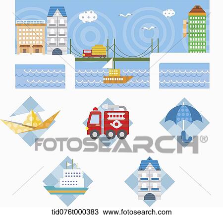 illustration of icons under a city View Large Photo Image Stock Image - illustration of icons under a city. Fotosearch