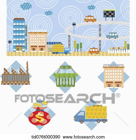 illustration of icons under a city View Large Photo Image Stock Image - illustration of icons under a city. Fotosearch