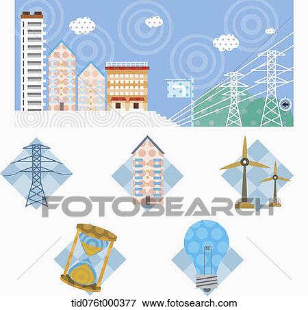 illustration of icons under a city View Large Photo Image Stock Photo - illustration of icons under a city. Fotosearch