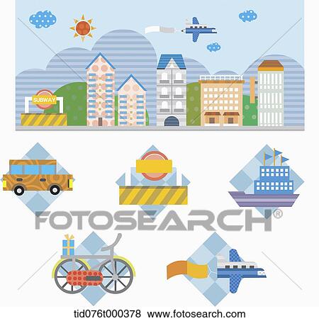 illustration of icons under a city View Large Photo Image Stock Photo - illustration of icons under a city. Fotosearch