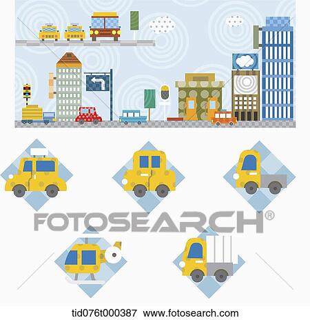illustration of icons under a city View Large Photo Image Stock Photo - illustration of icons under a city. Fotosearch