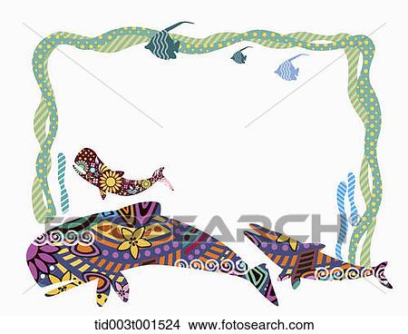 Picture - illustration of memo template featuring dolphins. Fotosearch