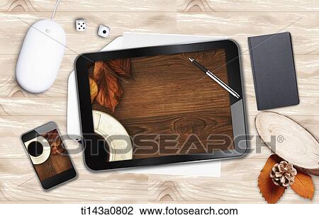 Stock Image - illustration of memo template featuring tablet PC. Fotosearch