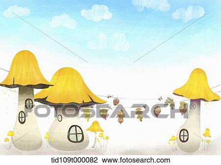Stock Image - illustration of mushroom houses . Fotosearch