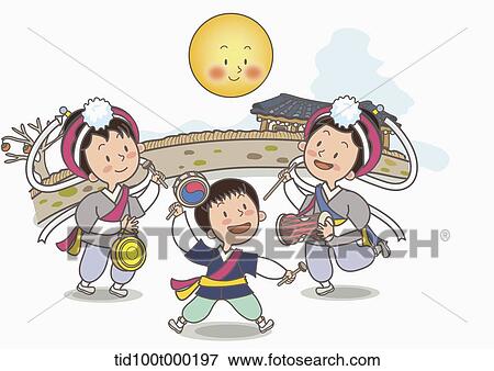 illustration of people with traditional clothes playing Korean instruments View Large Photo Image Stock Photo - illustration of people with traditional clothes playing Korean instruments . Fotosearch