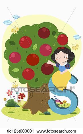 illustration of snow white picking apple View Large Photo Image Stock Image - illustration of snow white picking apple . Fotosearch