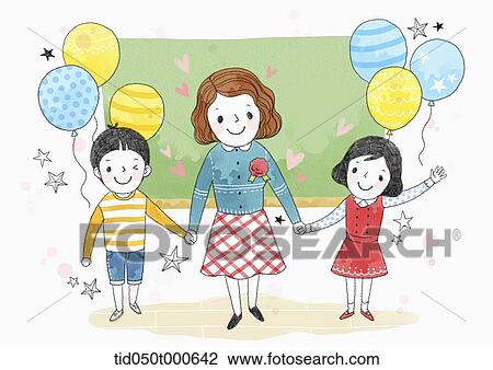 illustration of students in school with a teacher View Large Photo Image Stock Image - illustration of students in school with a teacher. Fotosearch