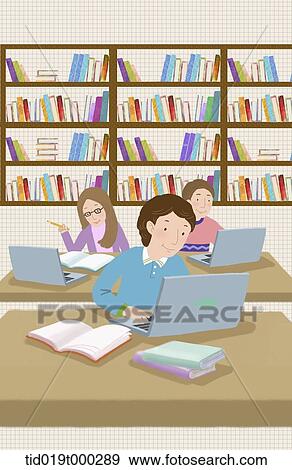 illustration of students studying in library View Large Photo Image Stock Photo - illustration of students studying in library. Fotosearch