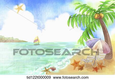 illustration scenery featuring beach and palm tree View Large Photo Image Stock Photo - illustration scenery featuring beach and palm tree. Fotosearch