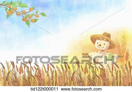 illustration scenery featuring scarecrow in the field View Large Photo Image Stock Image - illustration scenery featuring scarecrow in the field. Fotosearch