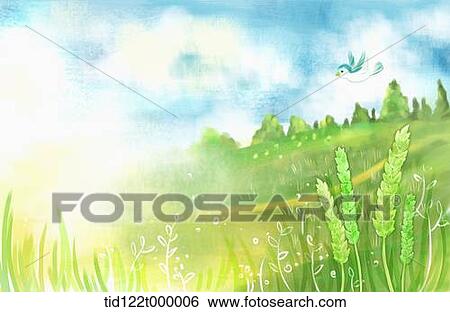 illustration scenery featuring summer hill View Large Photo Image Stock Photograph - illustration scenery featuring summer hill. Fotosearch