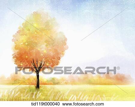 Stock Image - illustration scenery of autumn field . Fotosearch