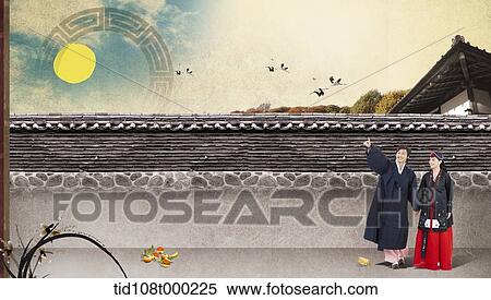 illustration scenery of traditional Korean buildings with Korean couple View Large Photo Image Stock Photography - illustration scenery of traditional Korean buildings with Korean couple. Fotosearch