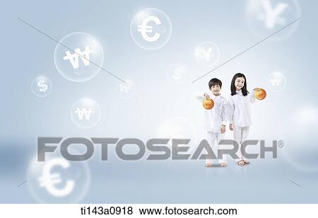 Stock Photo - kids holding coins. Fotosearch