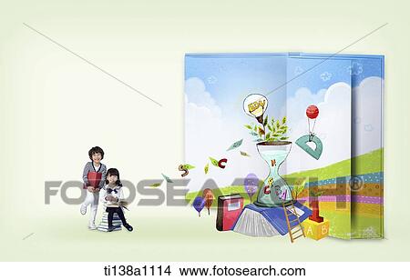 kids next to a illustrated drawing View Large Photo Image Picture - kids next to a illustrated drawing. Fotosearch