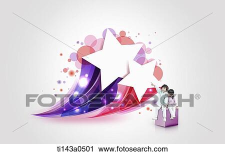 Stock Image - kids next to illustrated stars. Fotosearch