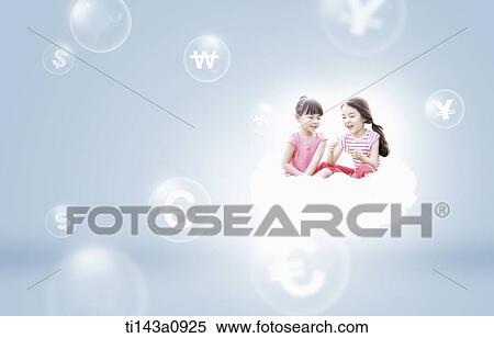 kids on a cloud with money signs in the background View Large Photo Image Stock Photography - kids on a cloud with money signs in the background. Fotosearch