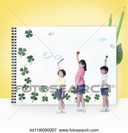 kids painting on a sketch book together View Large Photo Image Stock Photo - kids painting on a sketch book together. Fotosearch