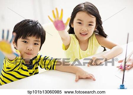 kids playing with finger colors View Large Photo Image Stock Photography - kids playing with finger colors. Fotosearch