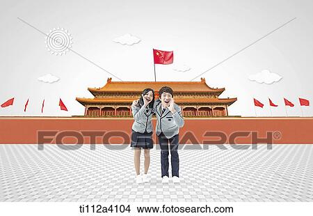 kids standing in front of a Chinese building View Large Photo Image Picture - kids standing in front of a Chinese building. Fotosearch