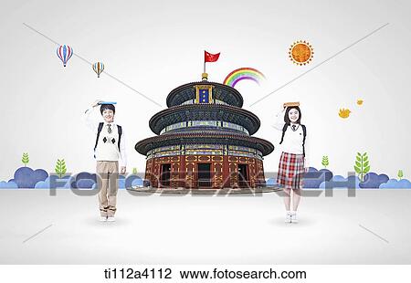 kids standing next to a Chinese building View Large Photo Image Stock Image - kids standing next to a Chinese building. Fotosearch