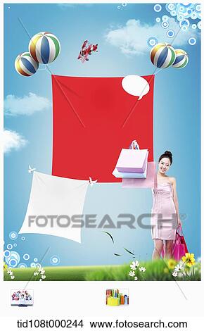 memo template featuring a woman in dress with shopping bags View Large Photo Image Picture - memo template featuring a woman in dress with shopping bags . Fotosearch