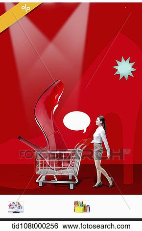 memo template featuring a woman walking with a shopping cart View Large Photo Image Stock Photograph - memo template featuring a woman walking with a shopping cart. Fotosearch