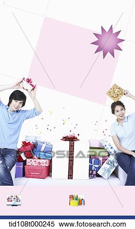 memo template featuring man and woman with gift boxes View Large Photo Image Stock Photography - memo template featuring man and woman with gift boxes . Fotosearch