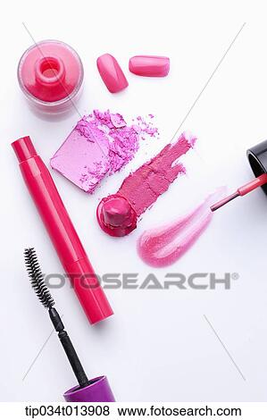 Stock Photo - pink make ups in white background. Fotosearch