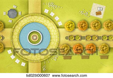top down view illustration of a park View Large Photo Image Stock Photo - top down view illustration of a park . Fotosearch