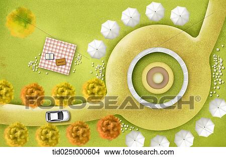 top down view illustration of a road and park View Large Photo Image Picture - top down view illustration of a road and park . Fotosearch