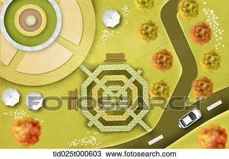 top down view illustration of a road and park View Large Photo Image Stock Image - top down view illustration of a road and park . Fotosearch