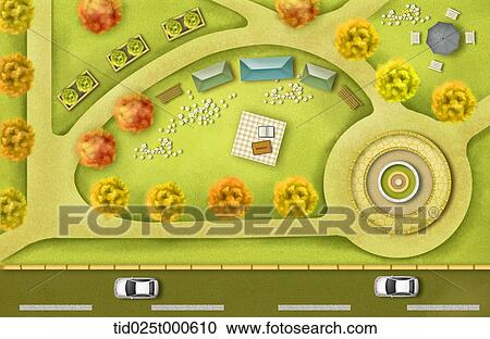 top down view illustration of a road and park View Large Photo Image Stock Image - top down view illustration of a road and park . Fotosearch