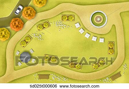 top down view illustration of a road and park View Large Photo Image Stock Photograph - top down view illustration of a road and park . Fotosearch