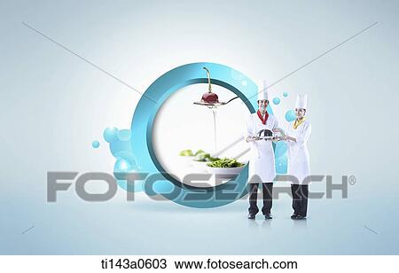 two chefs next to a picture of food View Large Photo Image Stock Image - two chefs next to a picture of food. Fotosearch