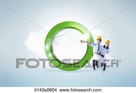 two constructors next to an illustrated circle View Large Photo Image Picture - two constructors next to an illustrated circle. Fotosearch