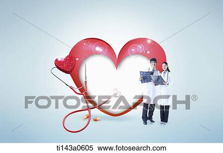 two doctors next to an illustrated heart View Large Photo Image Stock Photography - two doctors next to an illustrated heart. Fotosearch