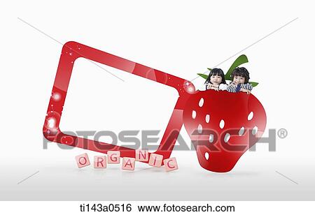 two kids lying on an illustrated strawberry View Large Photo Image Stock Photograph - two kids lying on an illustrated strawberry. Fotosearch