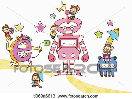 イラスト の 子供 そして ロボット スケッチ Ti069a6613