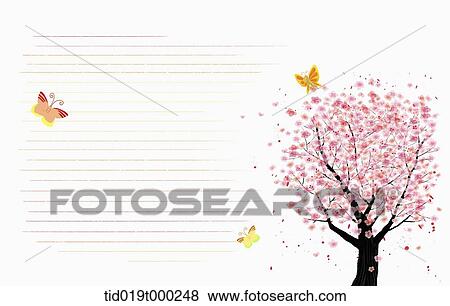 イラスト の 手紙 テンプレート で 桜の木 イラスト Tid019t Fotosearch