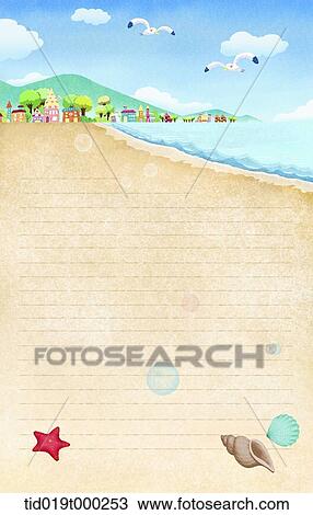 イラスト の 手紙 テンプレート で 海 ように 背景 スケッチ Tid019t Fotosearch