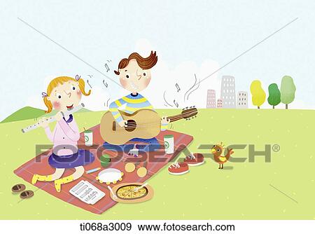 イラスト の A 恋人 ピクニックをする イラスト Ti068a3009 Fotosearch